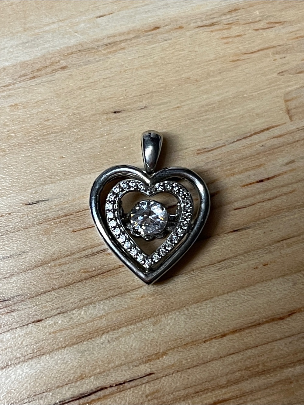 Silver Heart Pendant with Clear Center Stone marked 925